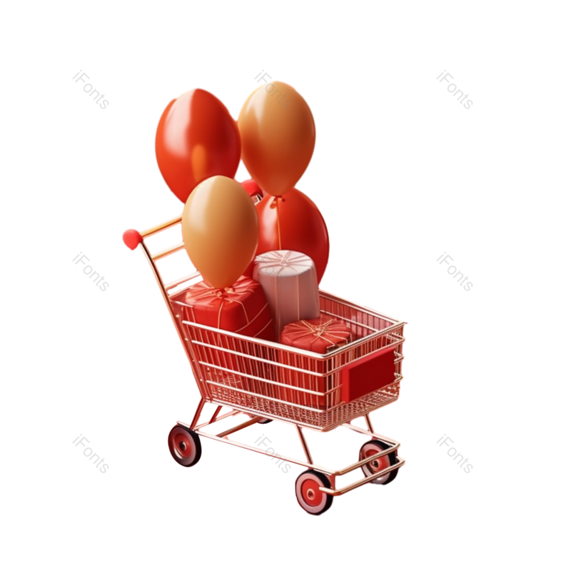 装饰图片,节日元素,元素PNG,卡通购物车免抠素材